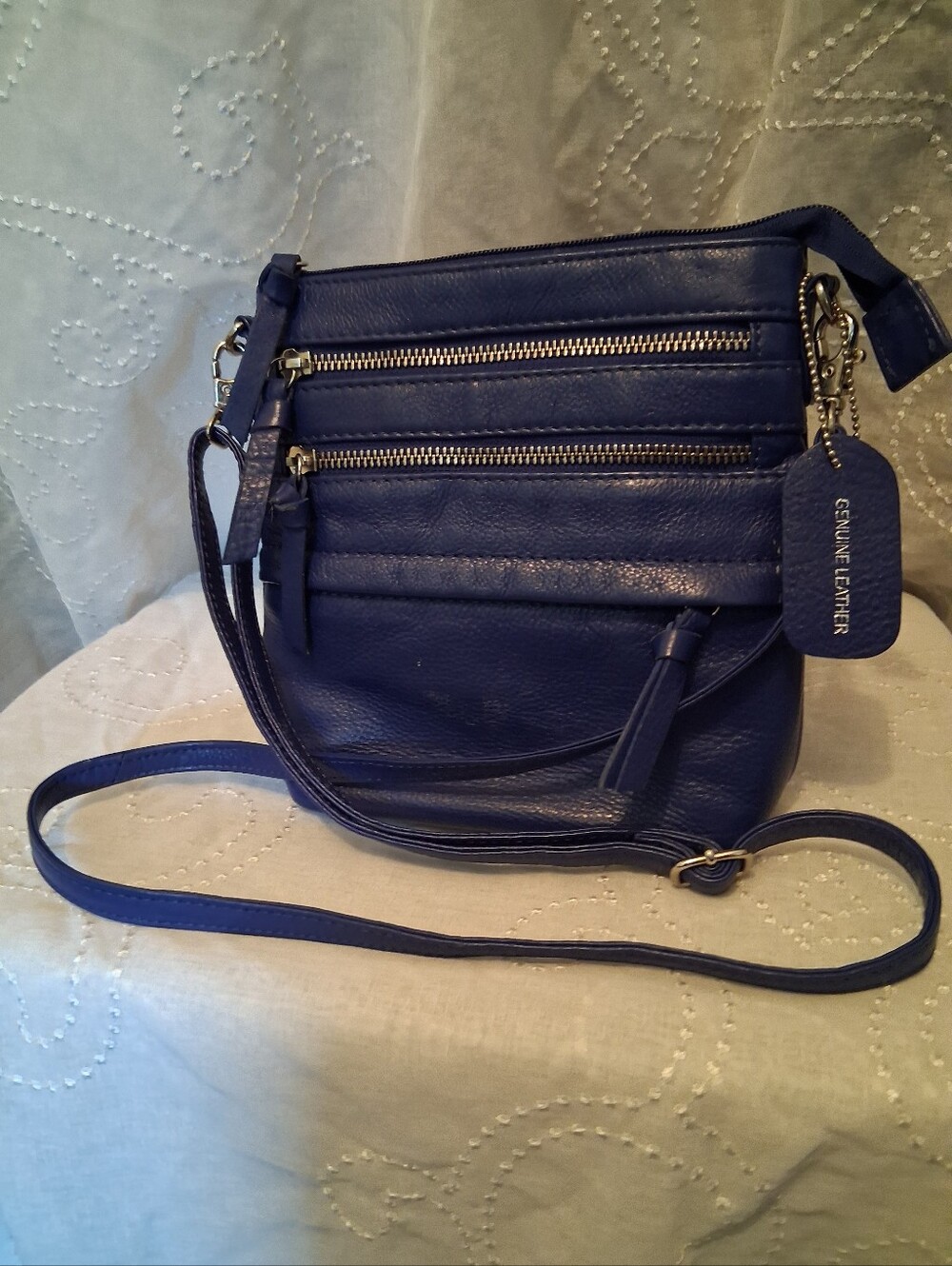 American Leather Genuine Leather Blue Crossbody Bag